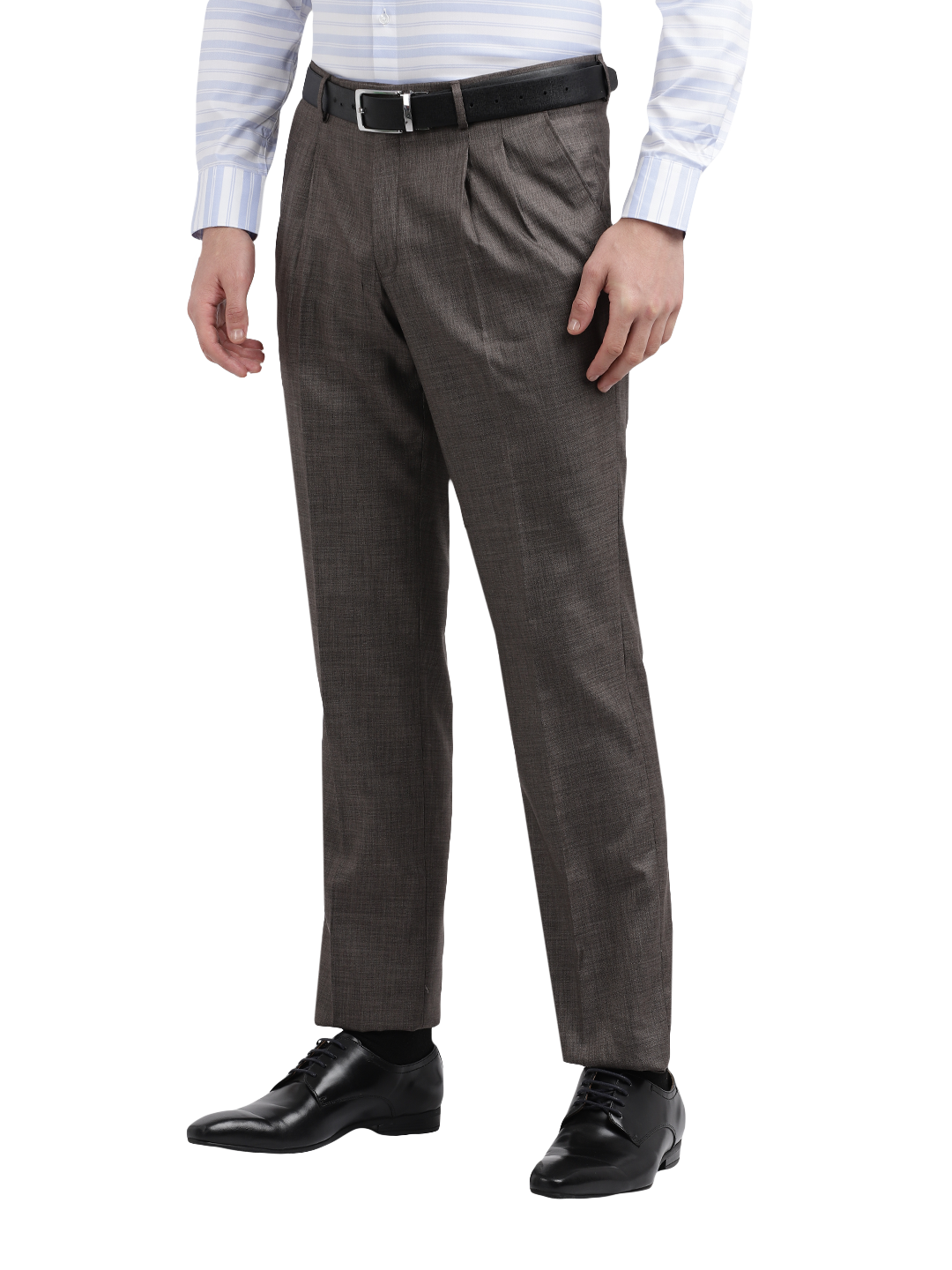 Model wearing Clarke Gable's Grey Relax Fit Trousers in a casual setting