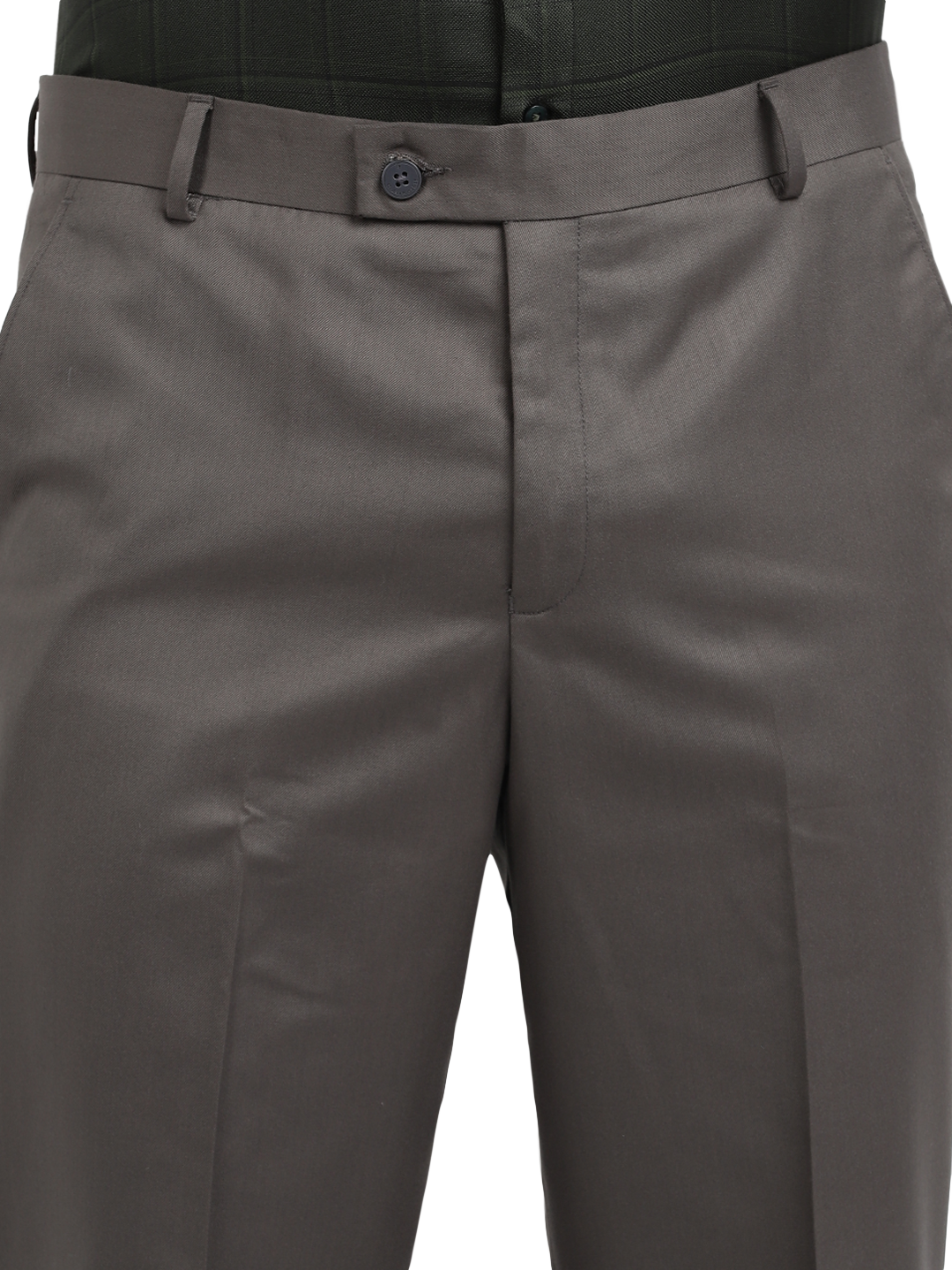 Model wearing Clarke Gable's Grey Smart Fit Trousers in a casual setting