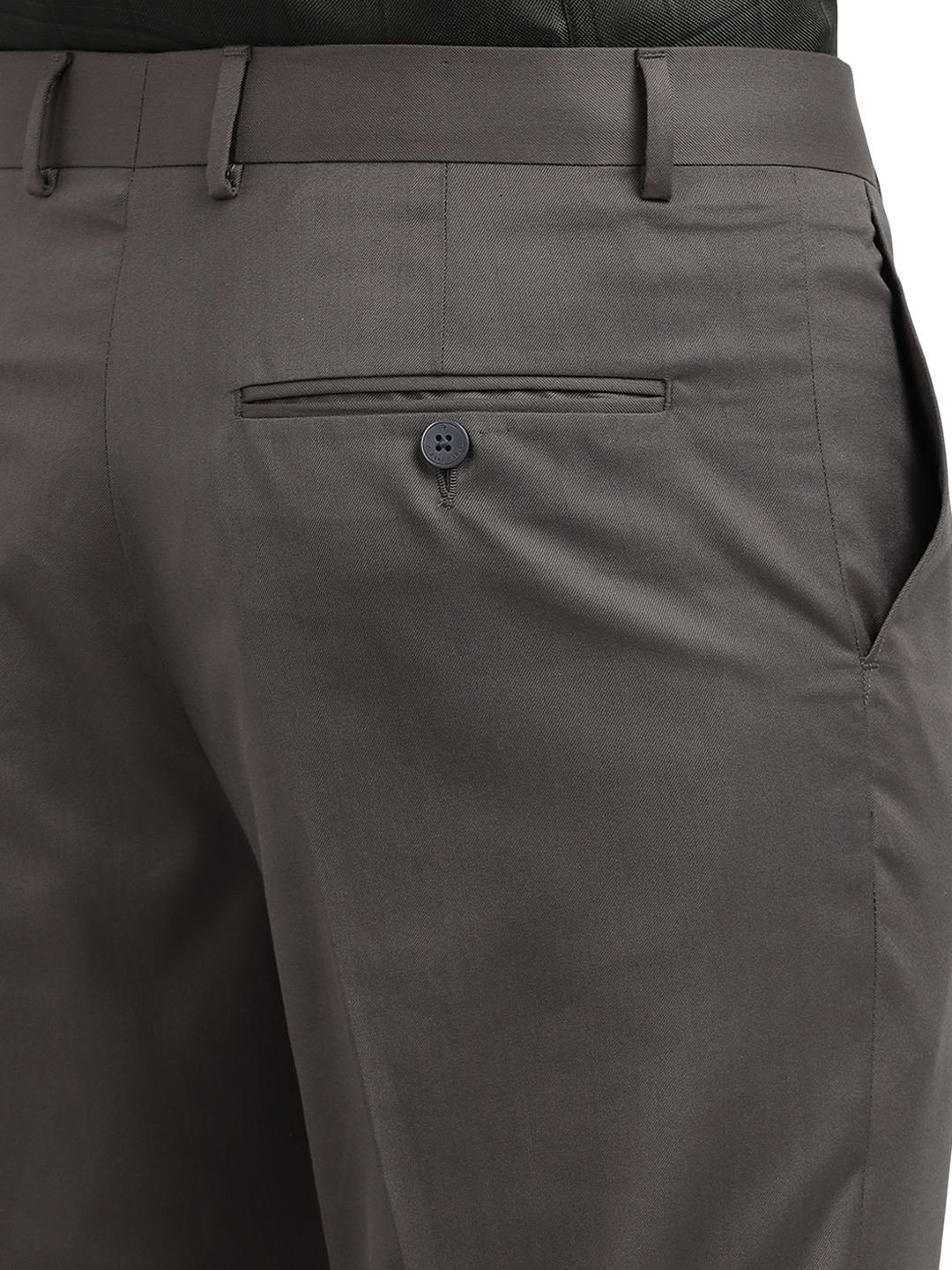 Model wearing Clarke Gable's Grey Smart Fit Trousers in a casual setting