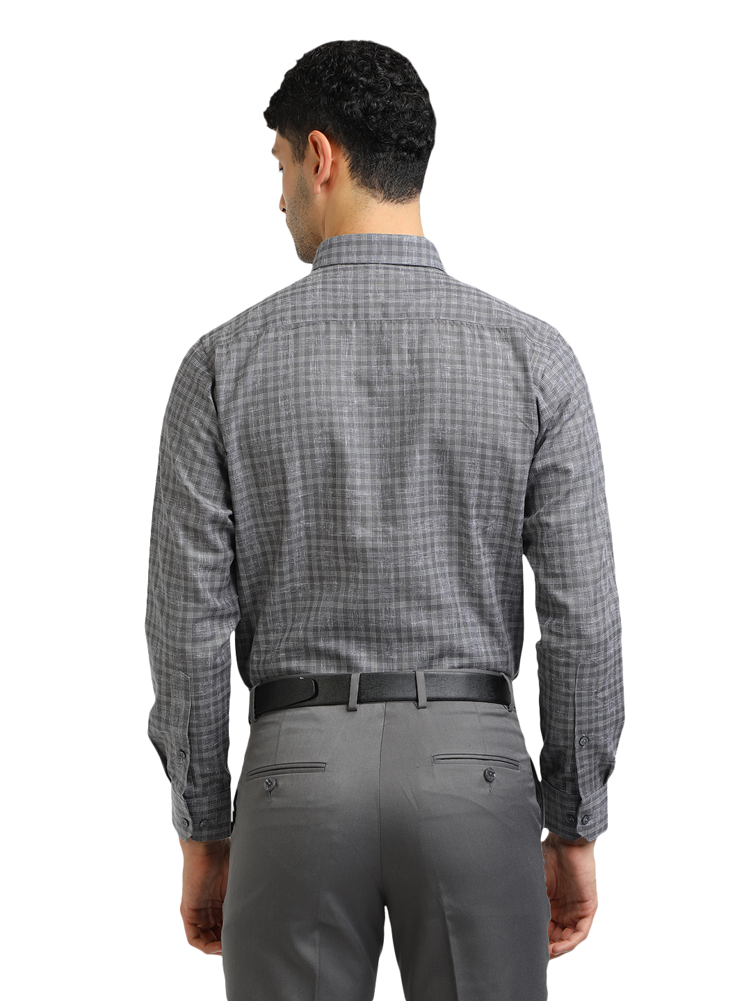 Model wearing Clarke Gable's Grey With White Checked Formal Shirt in a casual setting