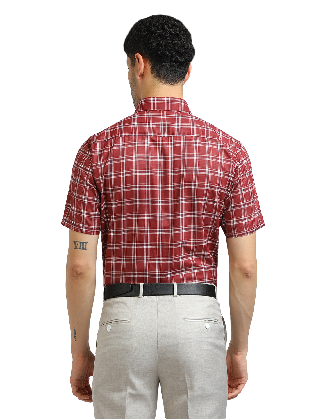Model wearing Clarke Gable's Red With White Checked Formal Shirt in a casual setting