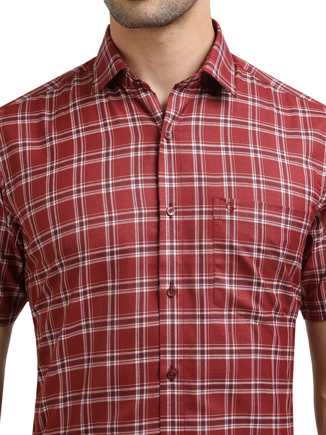 Model wearing Clarke Gable's Red With White Checked Formal Shirt in a casual setting