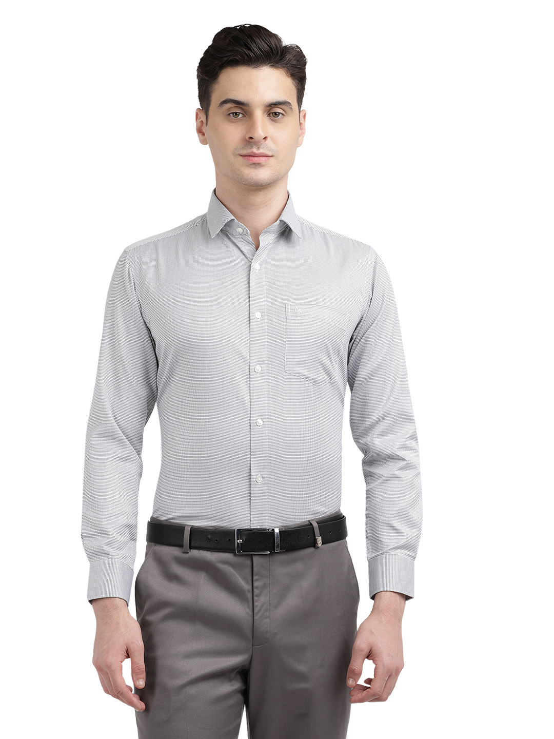 Model wearing Clarke Gable's White With Black Checked Formal Shirt in a casual setting