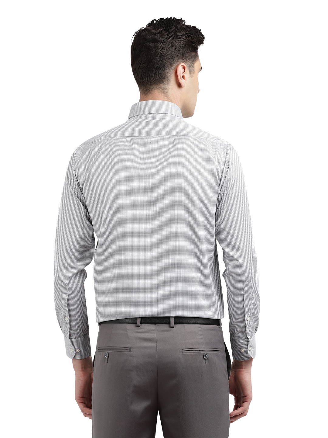 Model wearing Clarke Gable's White With Black Checked Formal Shirt in a casual setting