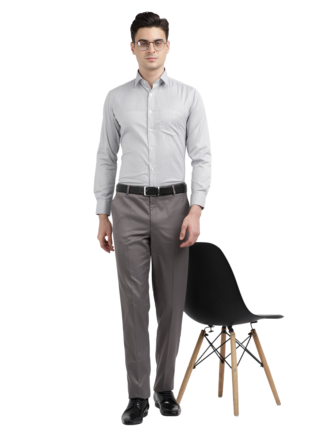 Model wearing Clarke Gable's White With Black Checked Formal Shirt in a casual setting