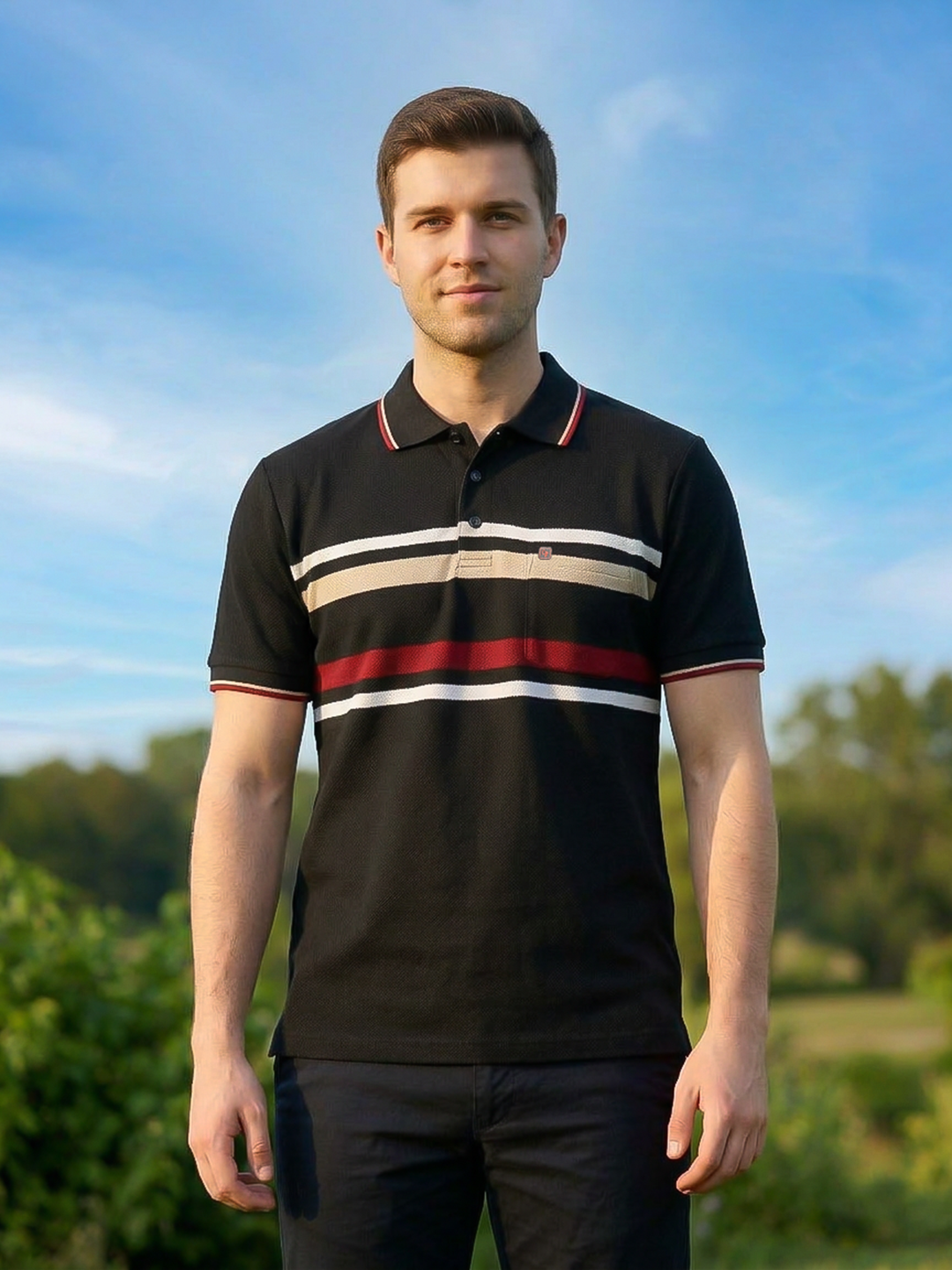 Black Horizontal Stripes Polo T Shirt