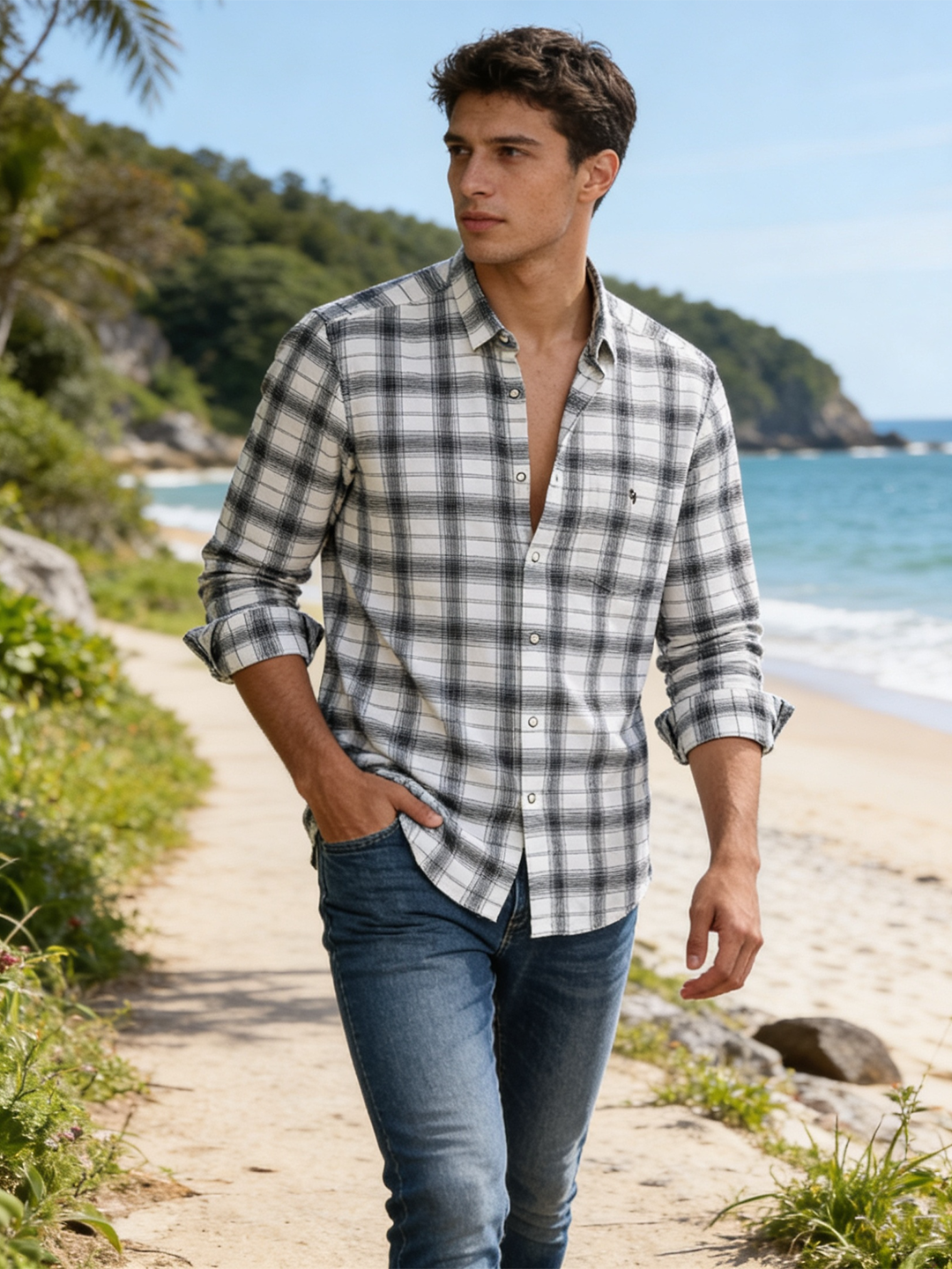 Black and White Checked Casual Shirt