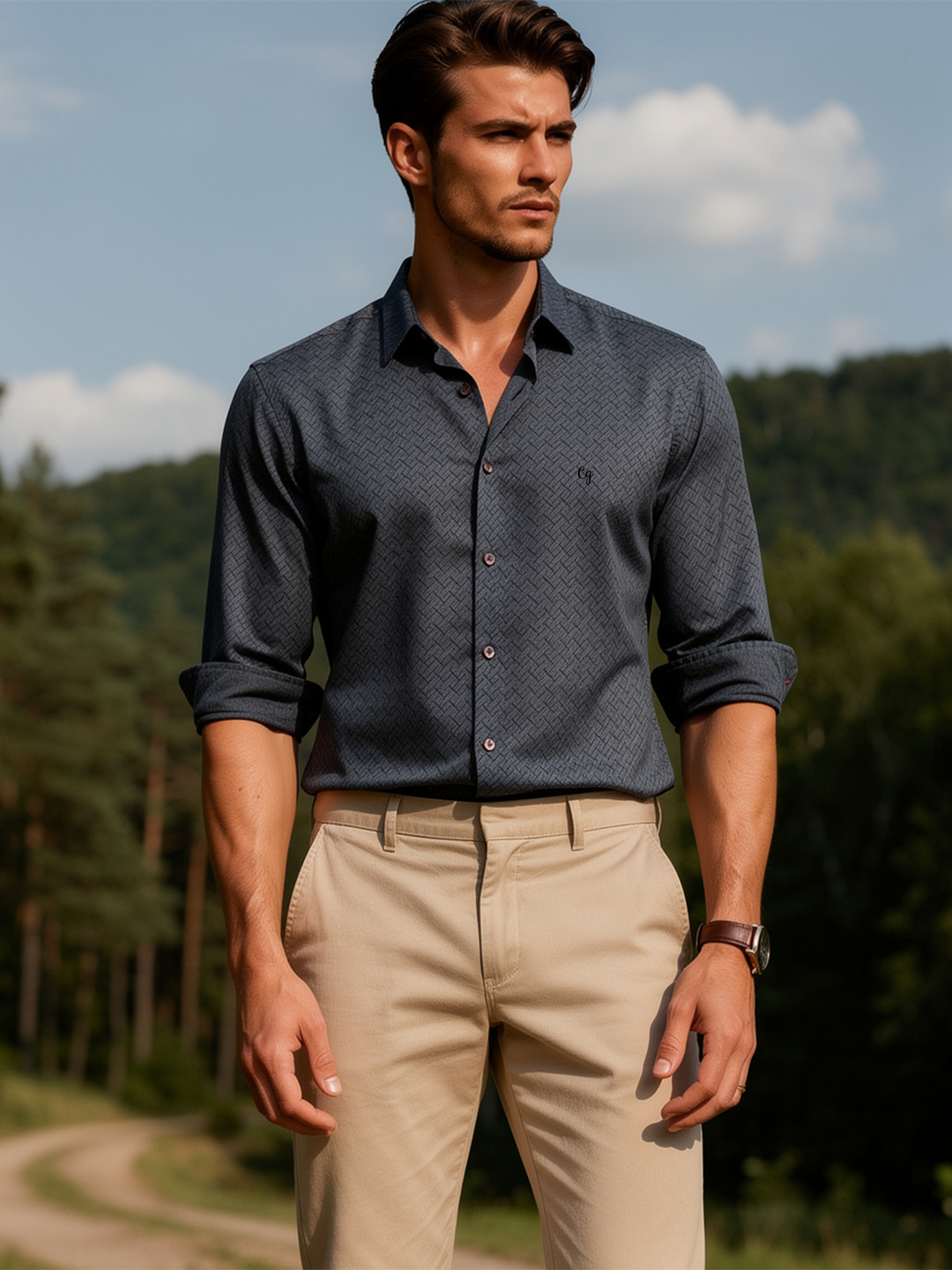 Steel Grey Weave Geometric Printed Casual Shirt