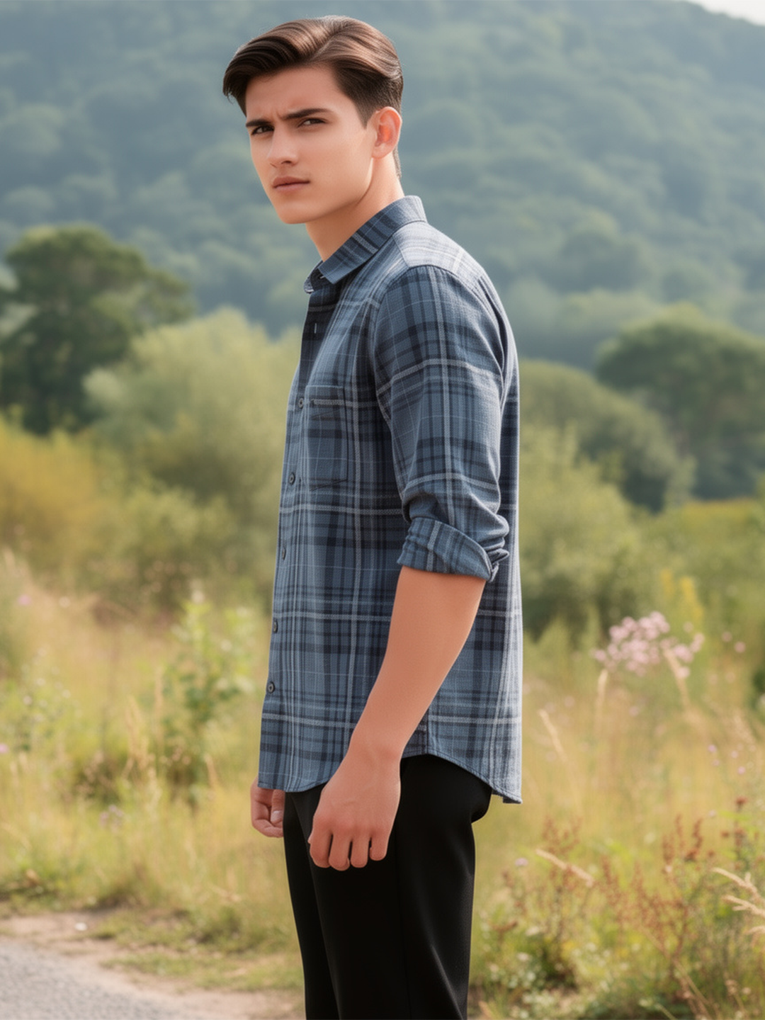 Dark Grey and White Checked Casual Shirt