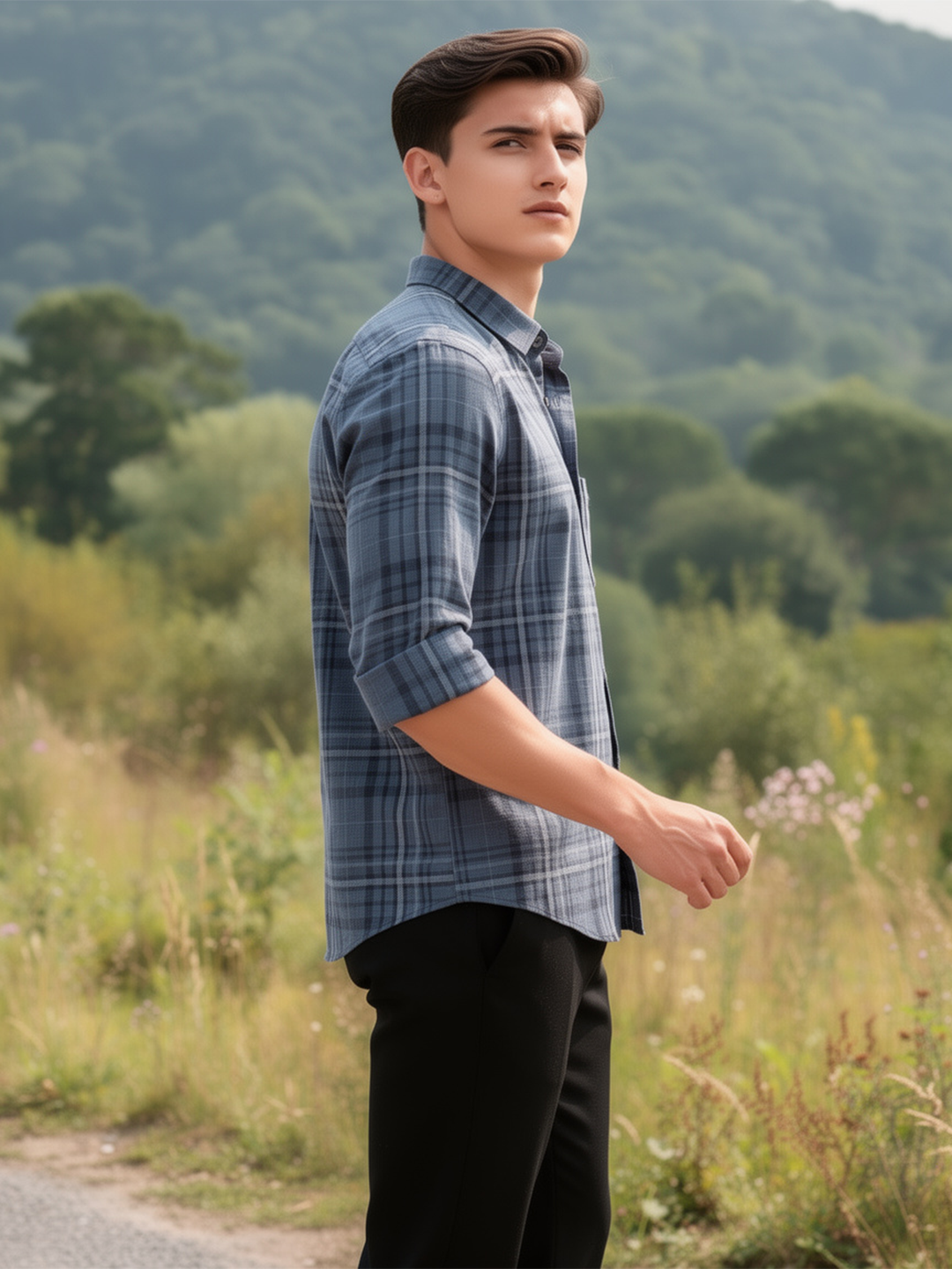 Dark Grey and White Checked Casual Shirt