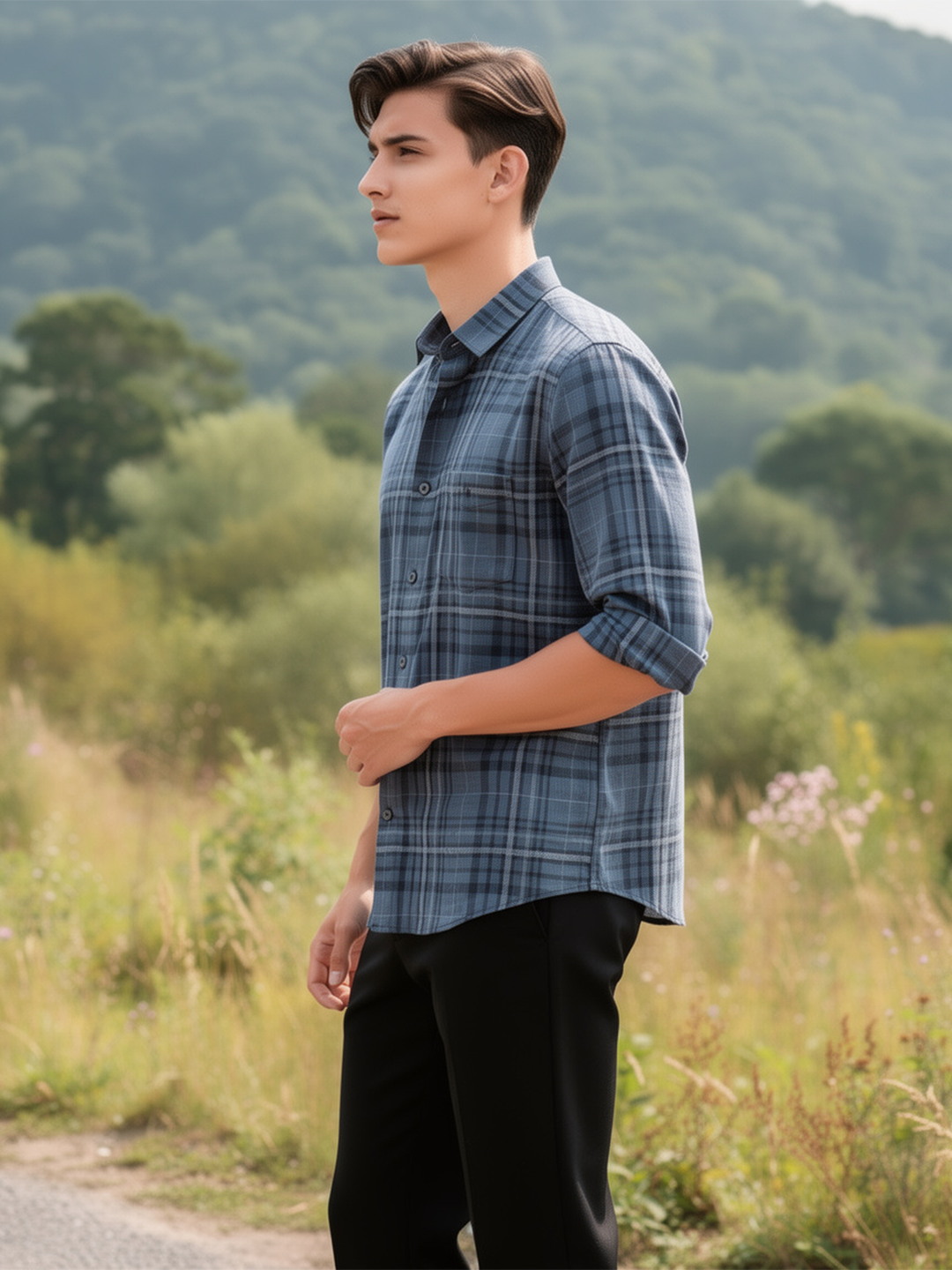 Dark Grey and White Checked Casual Shirt