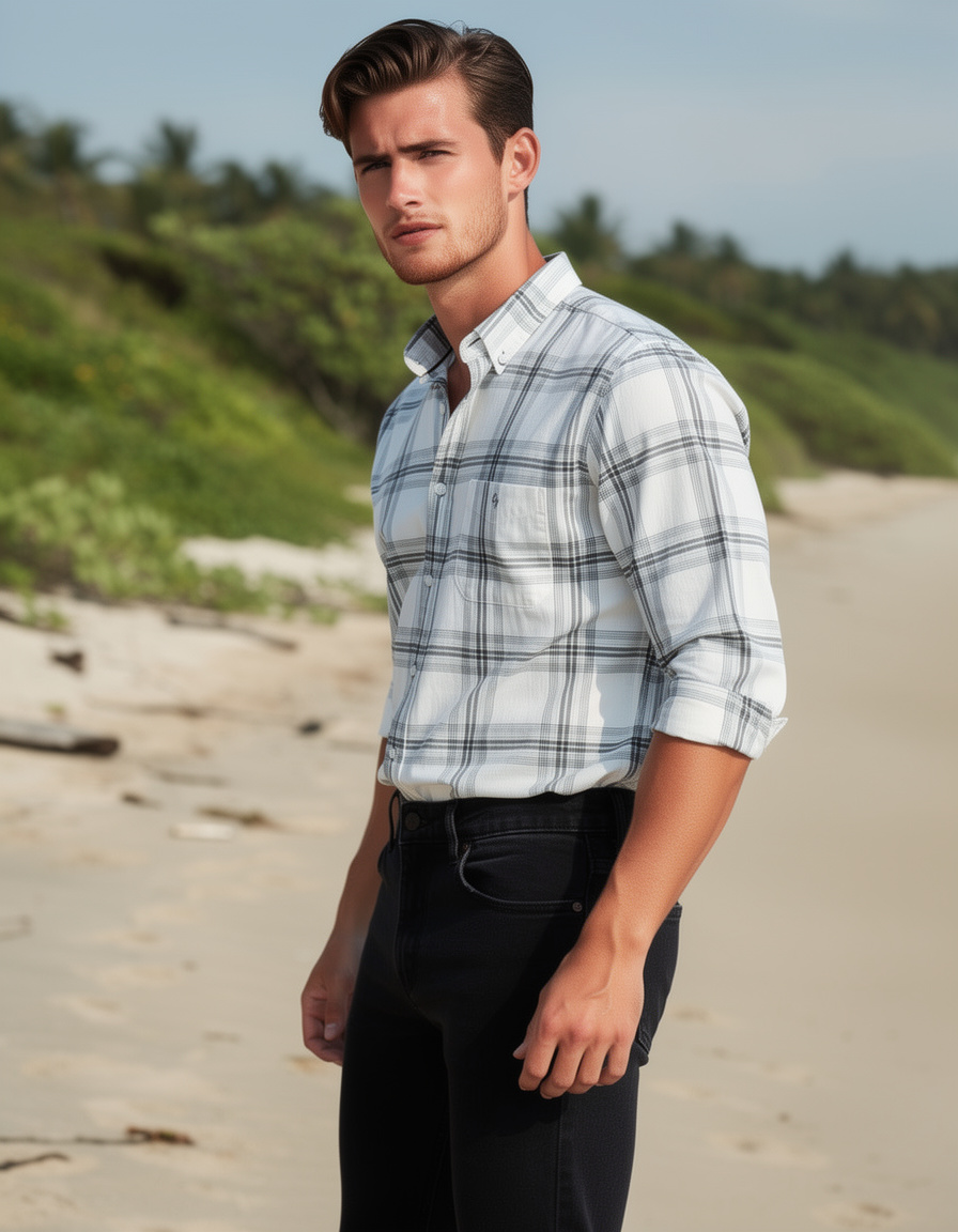 Forest Green and White Checked Casual Shirt