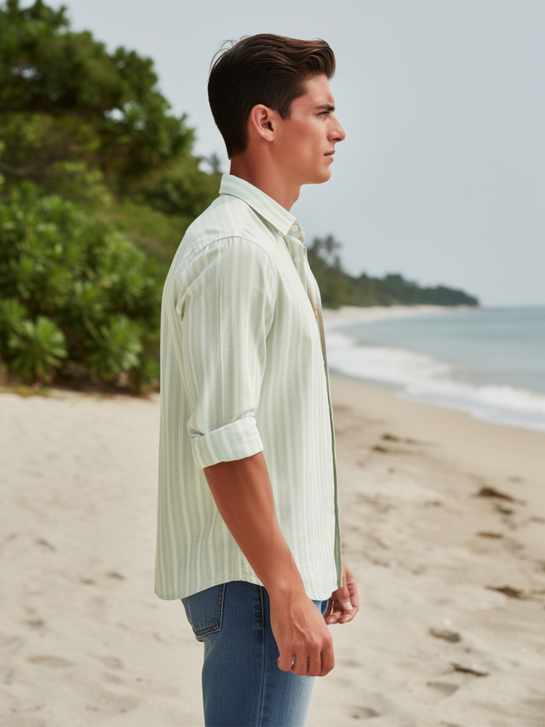 Sage Grey Stripes Casual Shirt