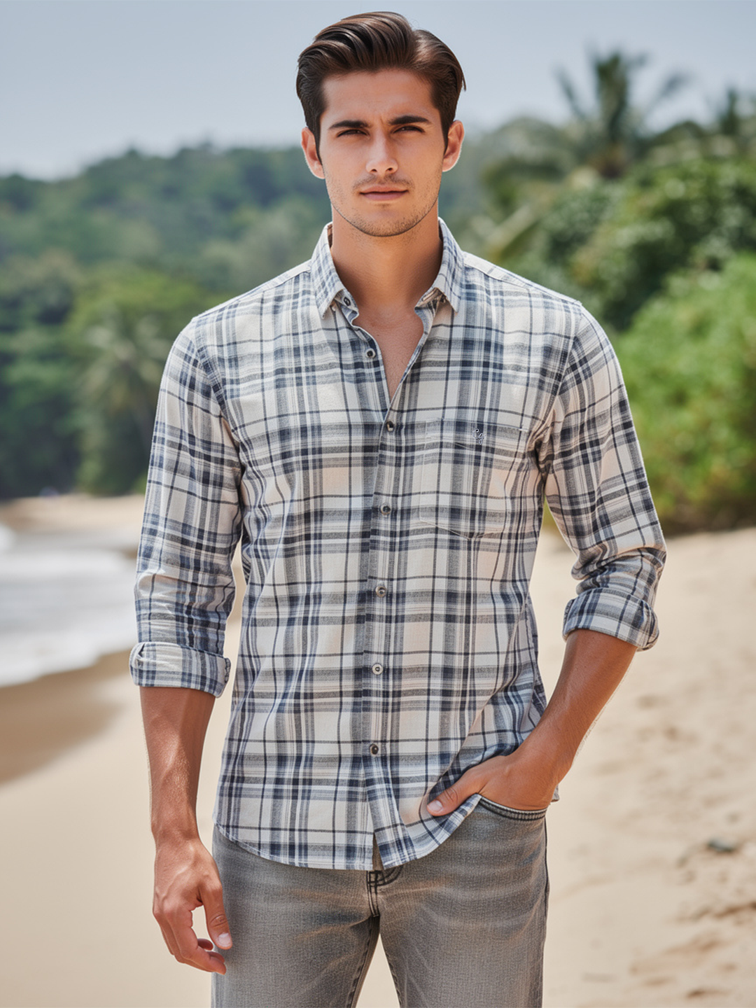 Black and Off White Checked Casual Shirt