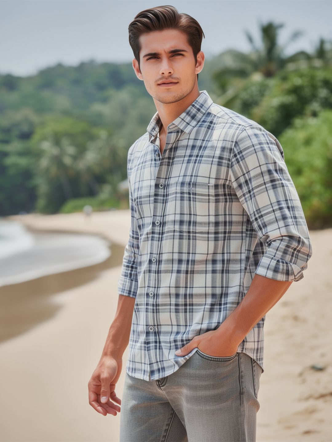 Black and Off White Checked Casual Shirt