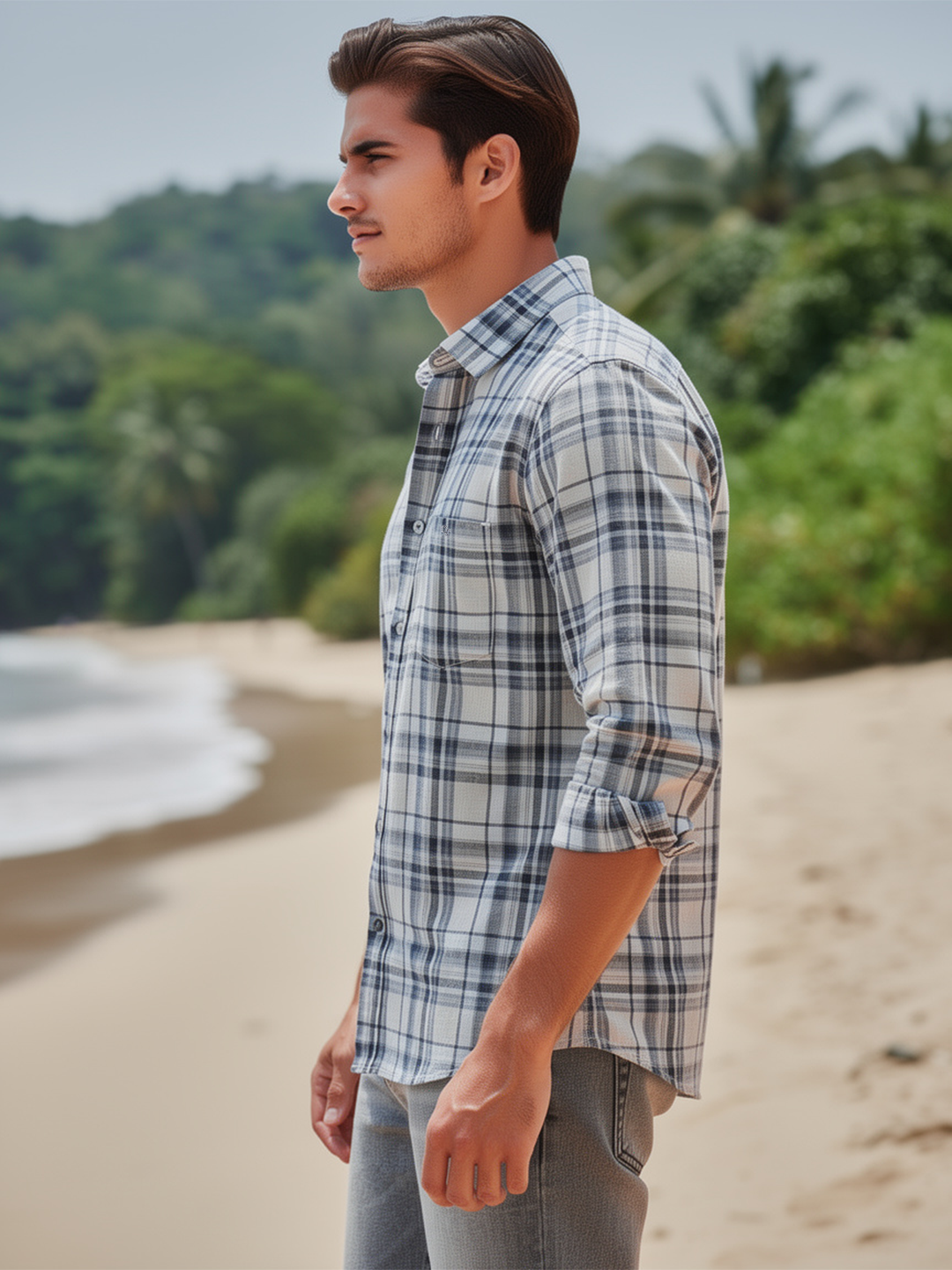 Black and Off White Checked Casual Shirt