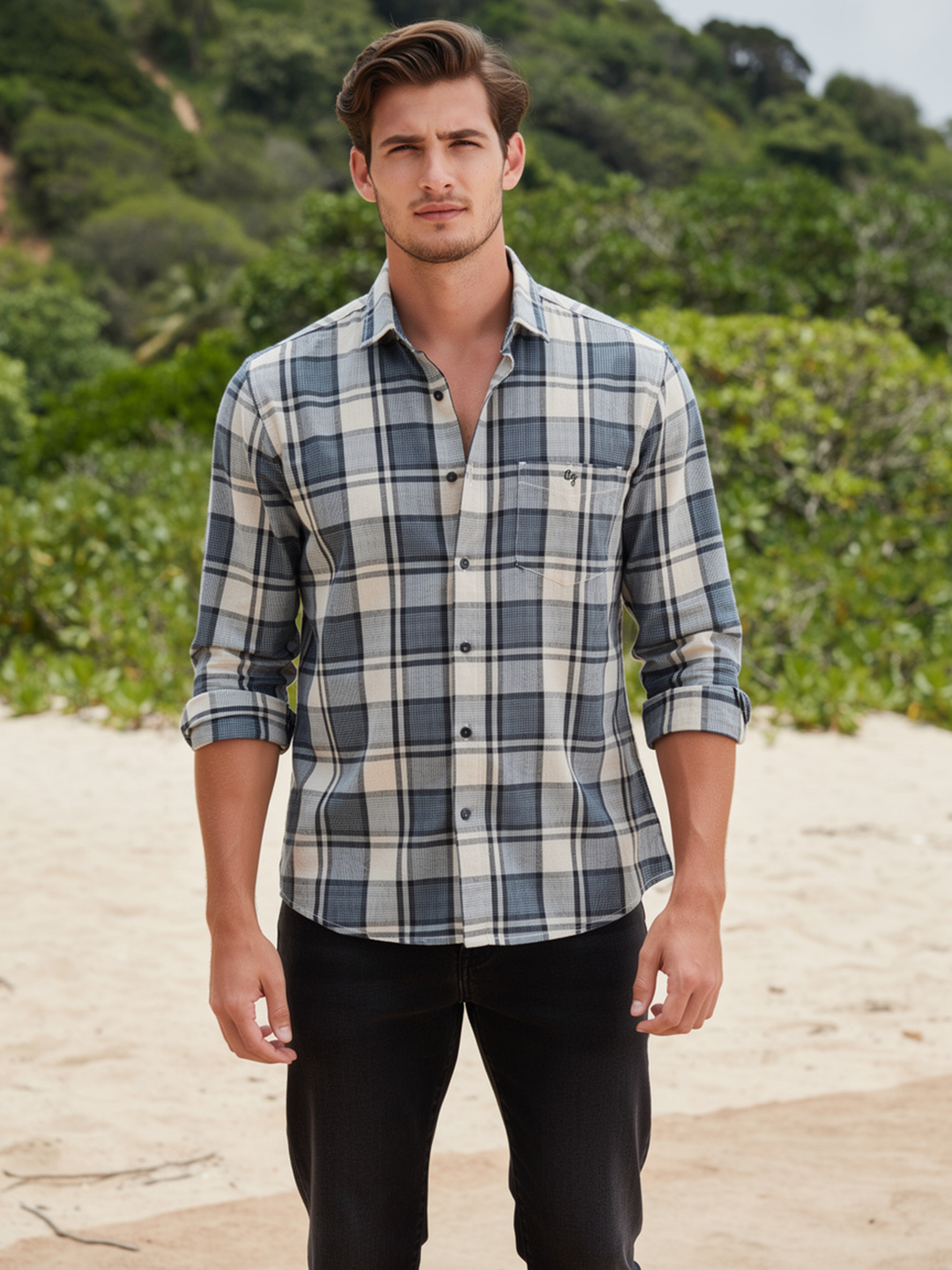 Denim Blue Checked Casual Shirt