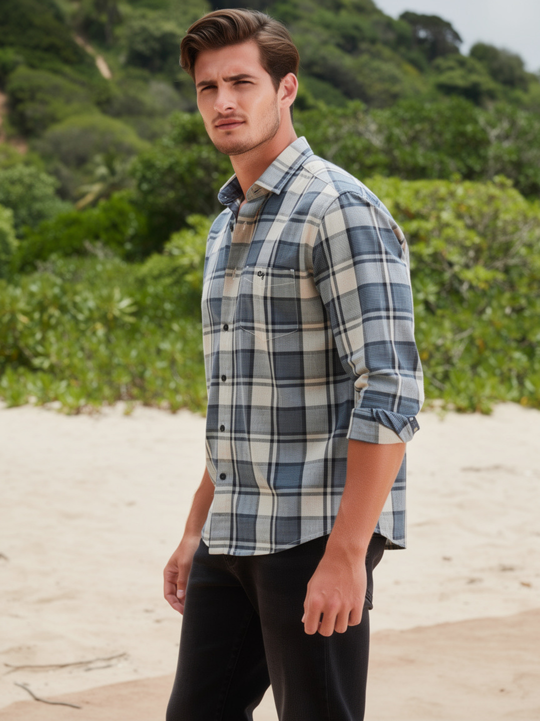 Denim Blue Checked Casual Shirt