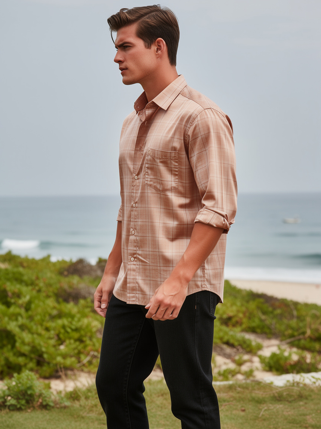 Rustic Camel Checked Casual Shirt