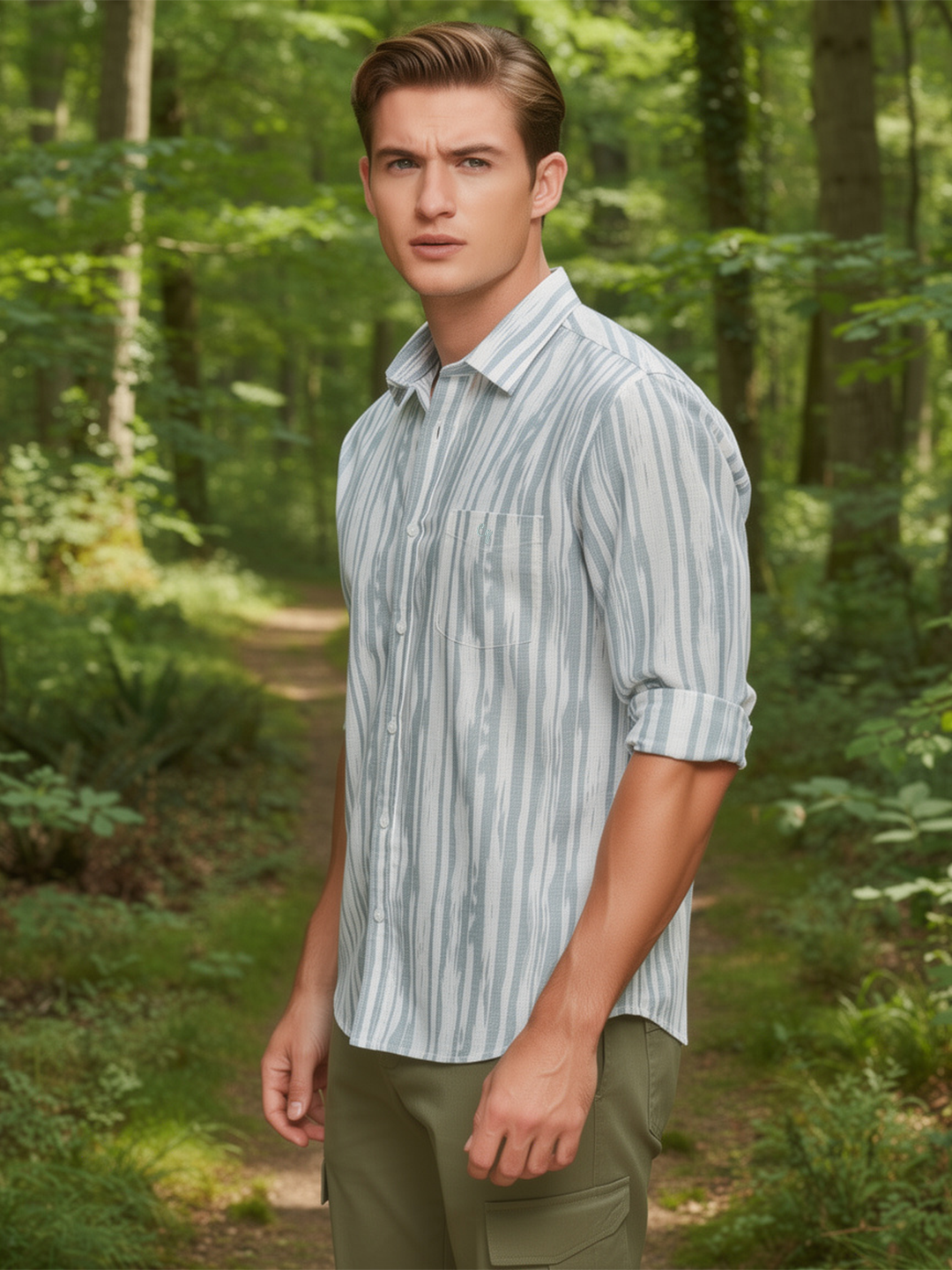 Olive Sage Printed Casual Shirt