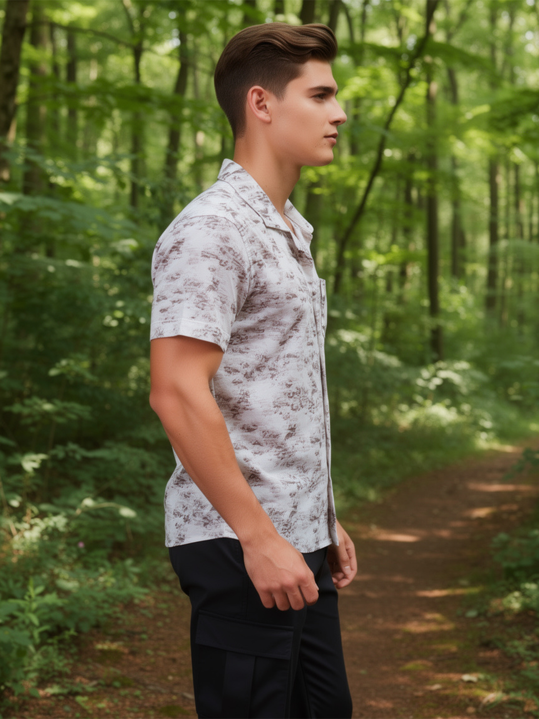 Frost White and Brown Textured Abstract Printed Casual Shirt