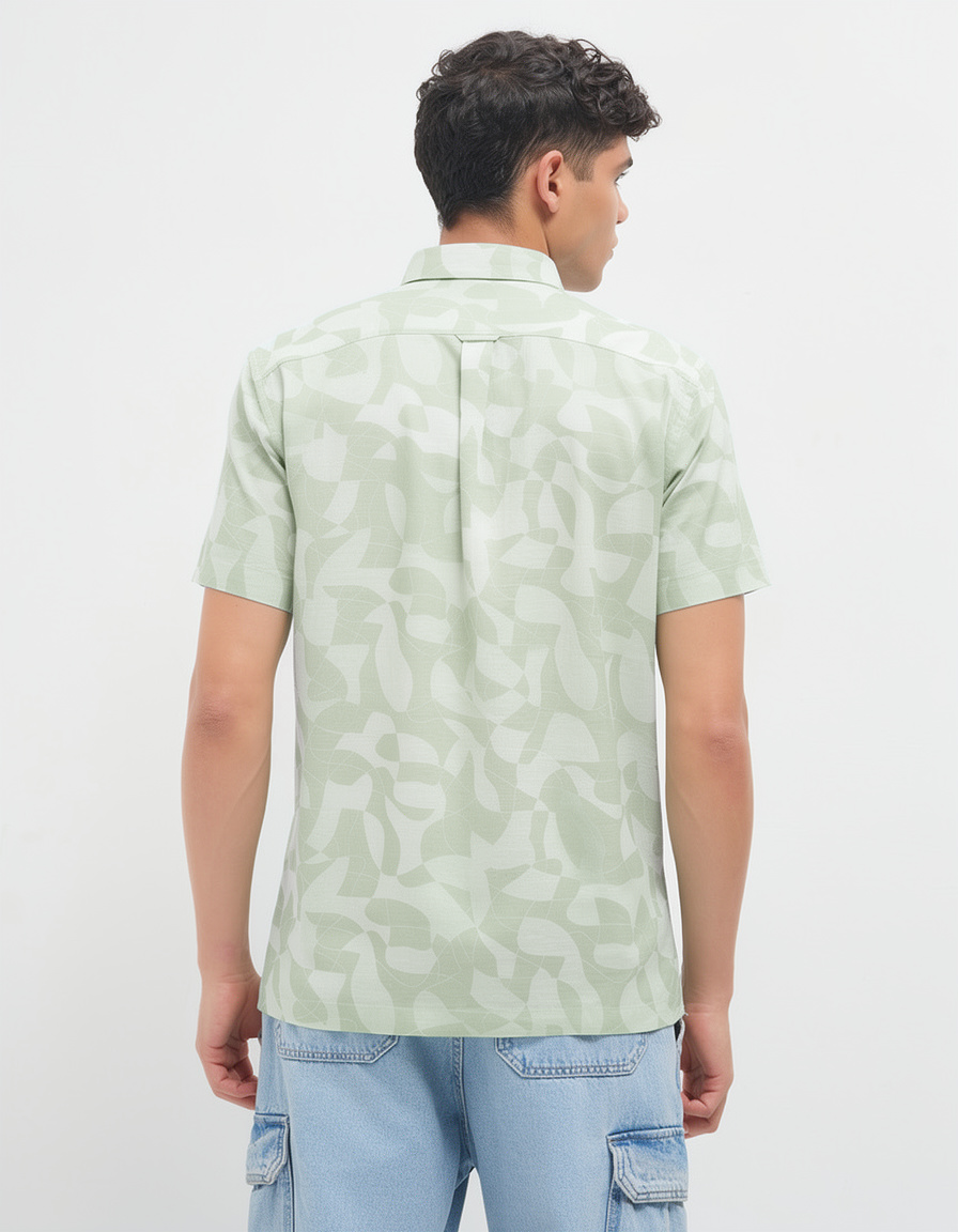 Pistachio Green Printed Casual Shirt