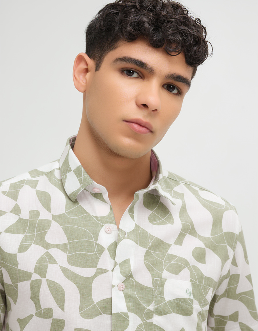 Pistachio Green Printed Casual Shirt