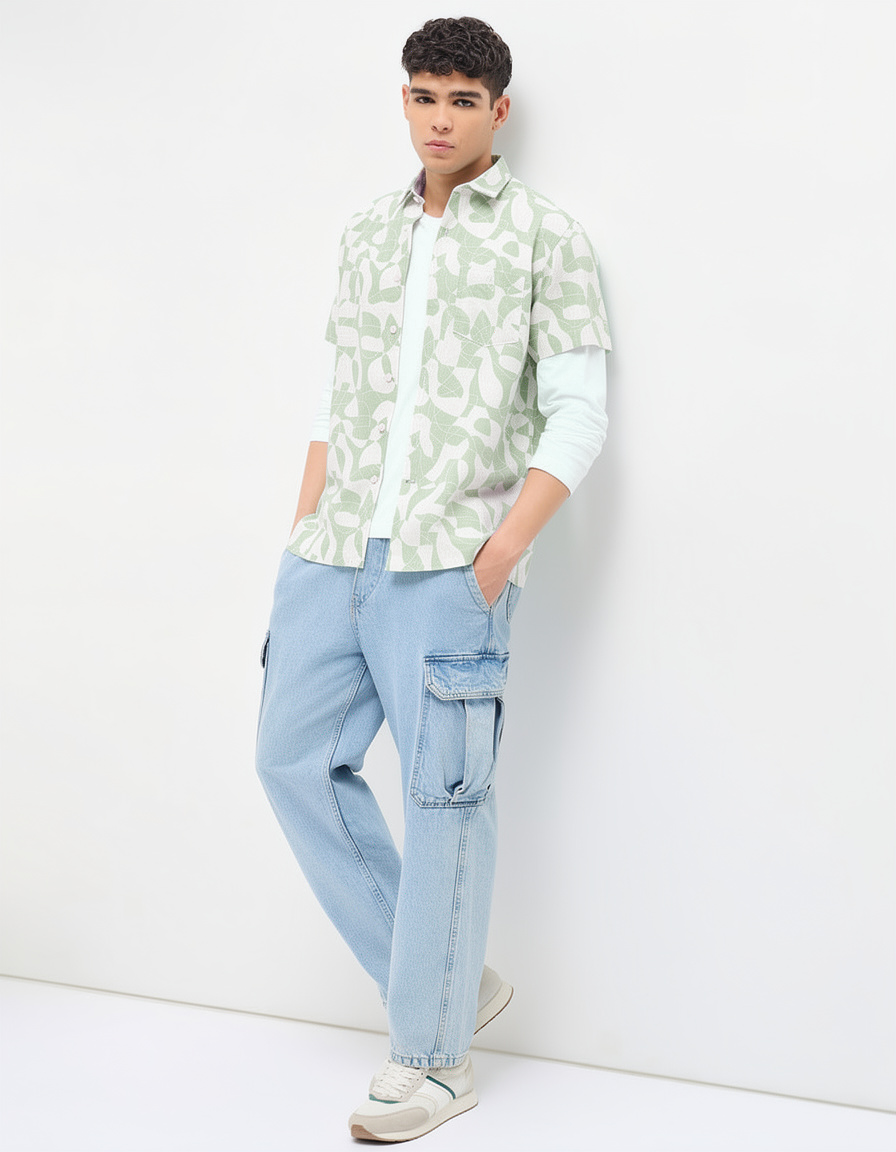 Pistachio Green Printed Casual Shirt