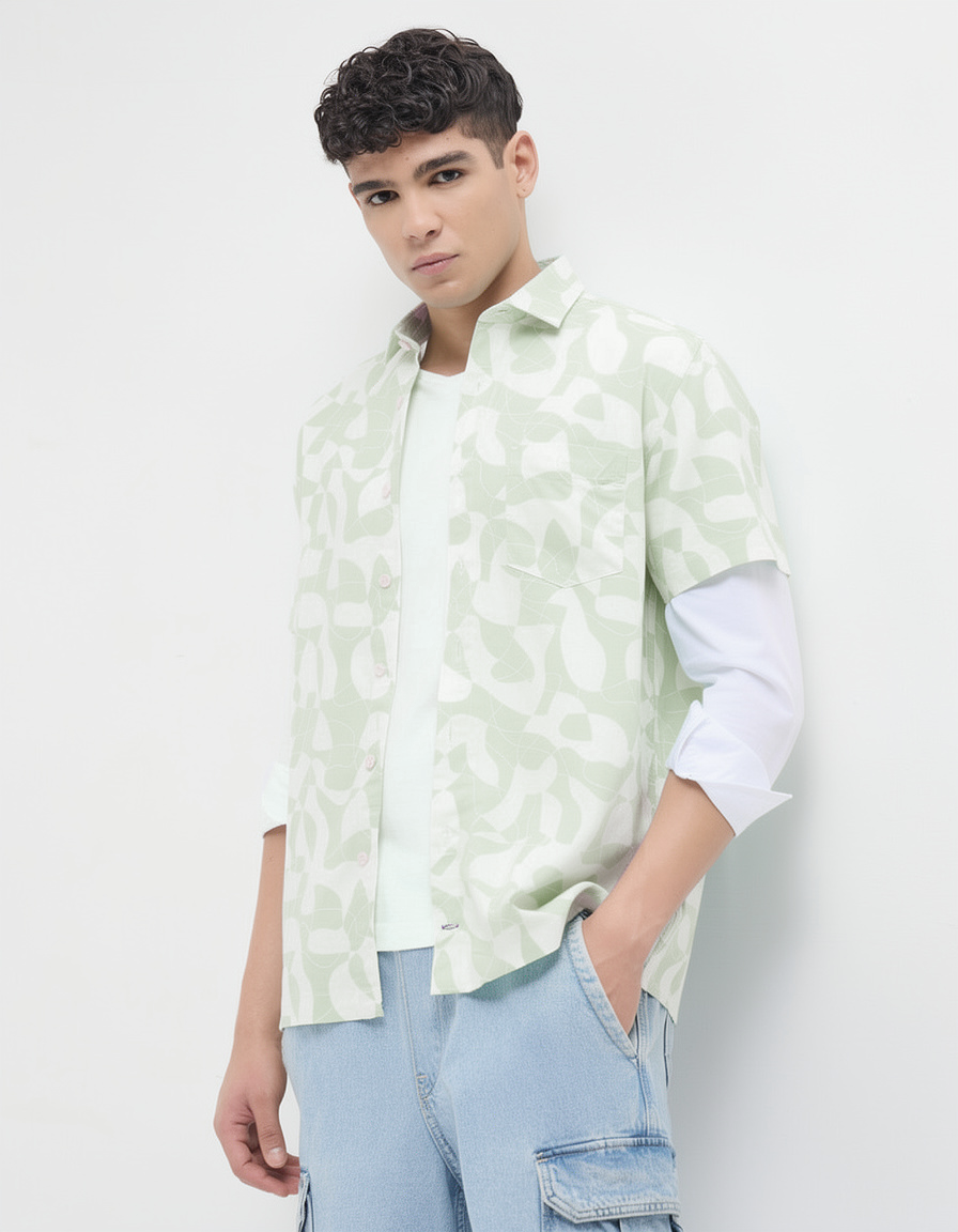 Pistachio Green Printed Casual Shirt