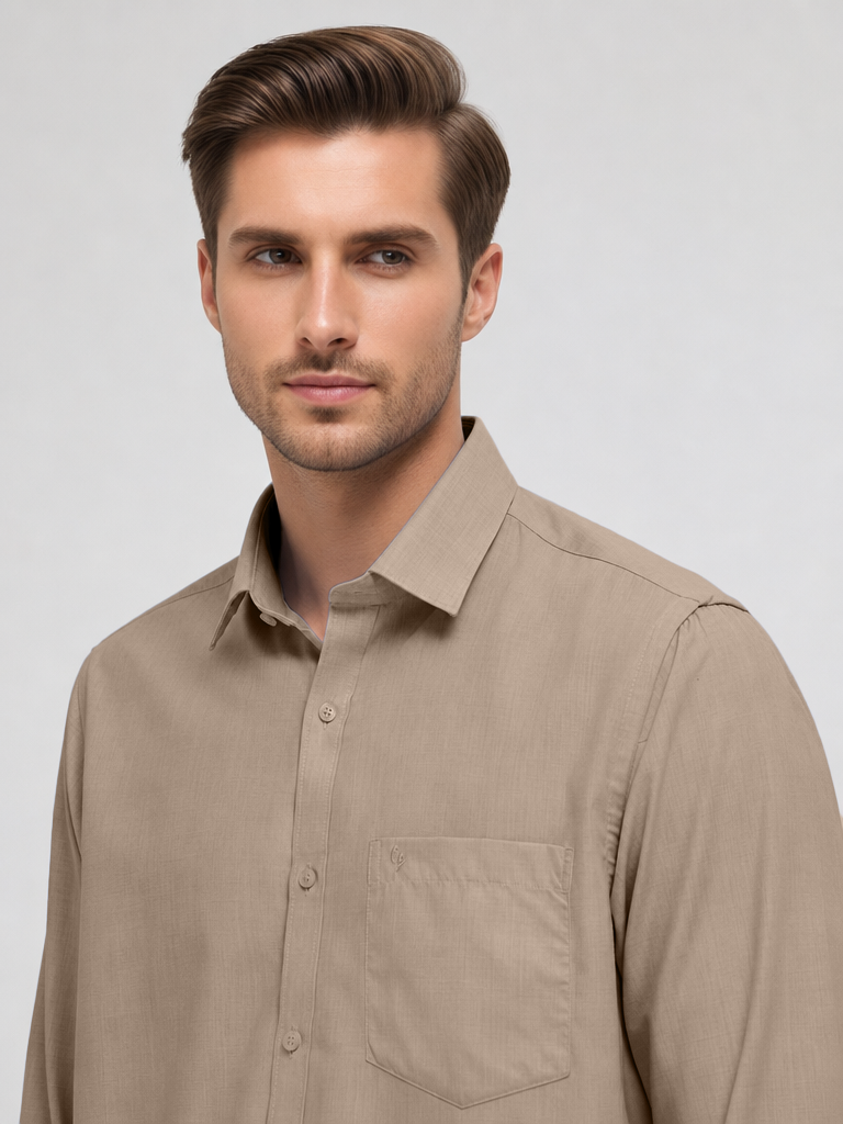Sandstone Beige Plain Formal Shirt