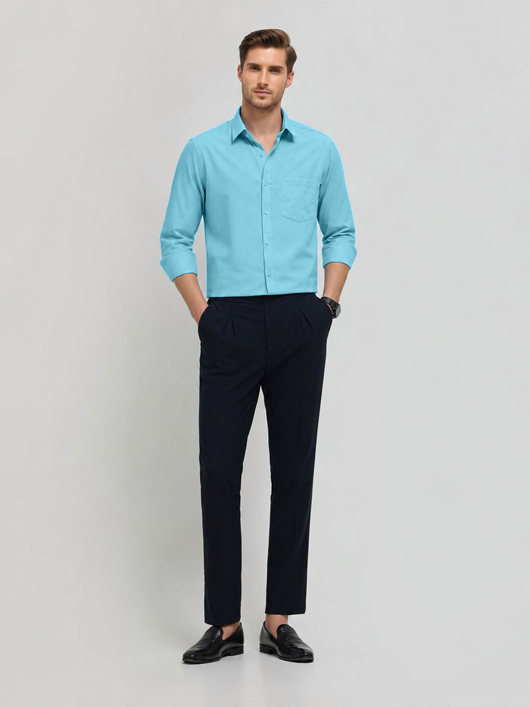 Turquoise Blue Plain Formal Shirt