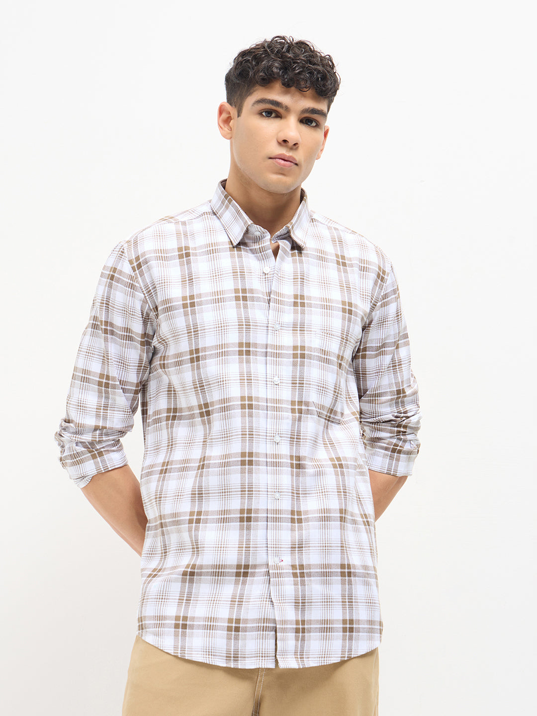 Light Brown Checked Casual Shirt