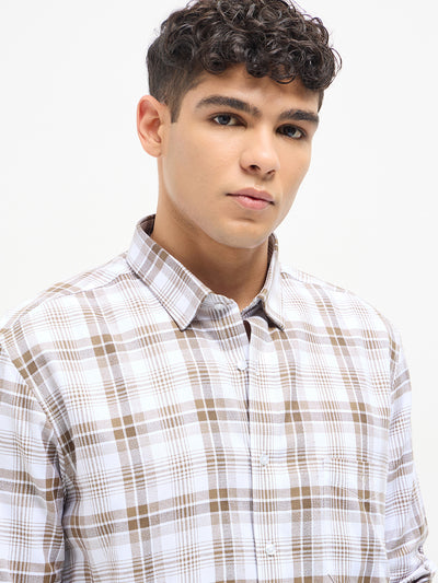 Light Brown Checked Casual Shirt