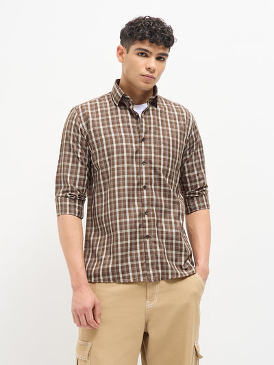 Brick Brown Checked Casual Shirt