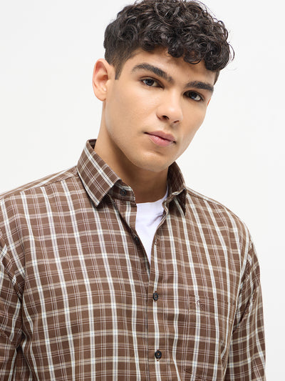 Brick Brown Checked Casual Shirt