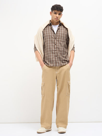 Brick Brown Checked Casual Shirt
