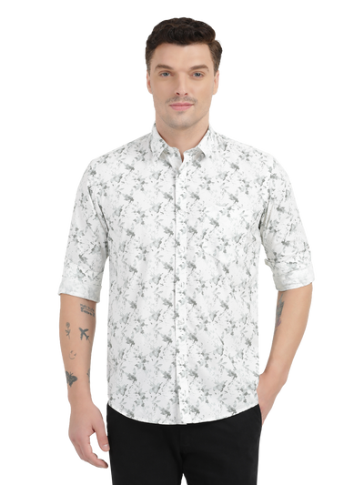 White with Grey Floral Casual Shirt