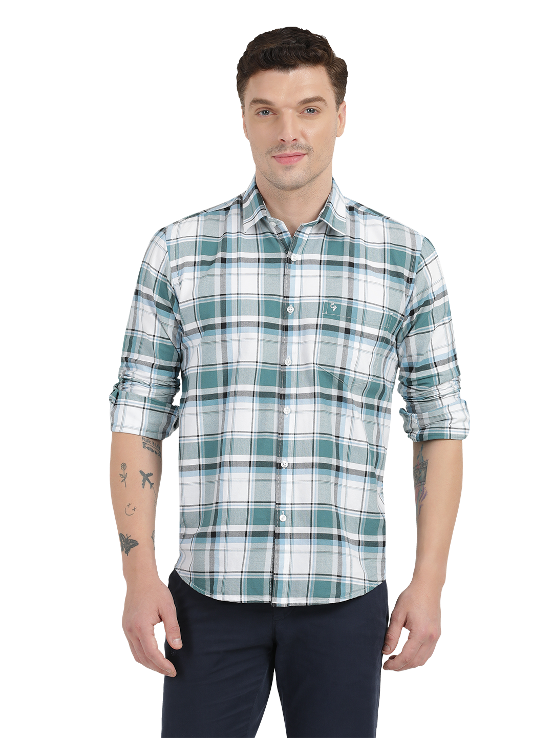 White with Blue Checked Casual Shirt