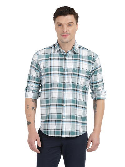 White with Blue Checked Casual Shirt