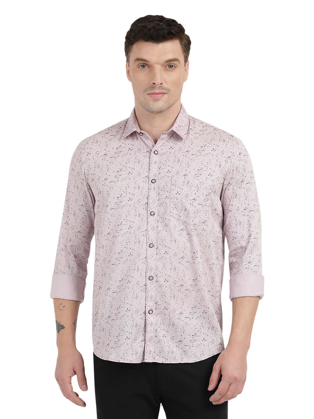 Beige with Black Printed Casual Shirt