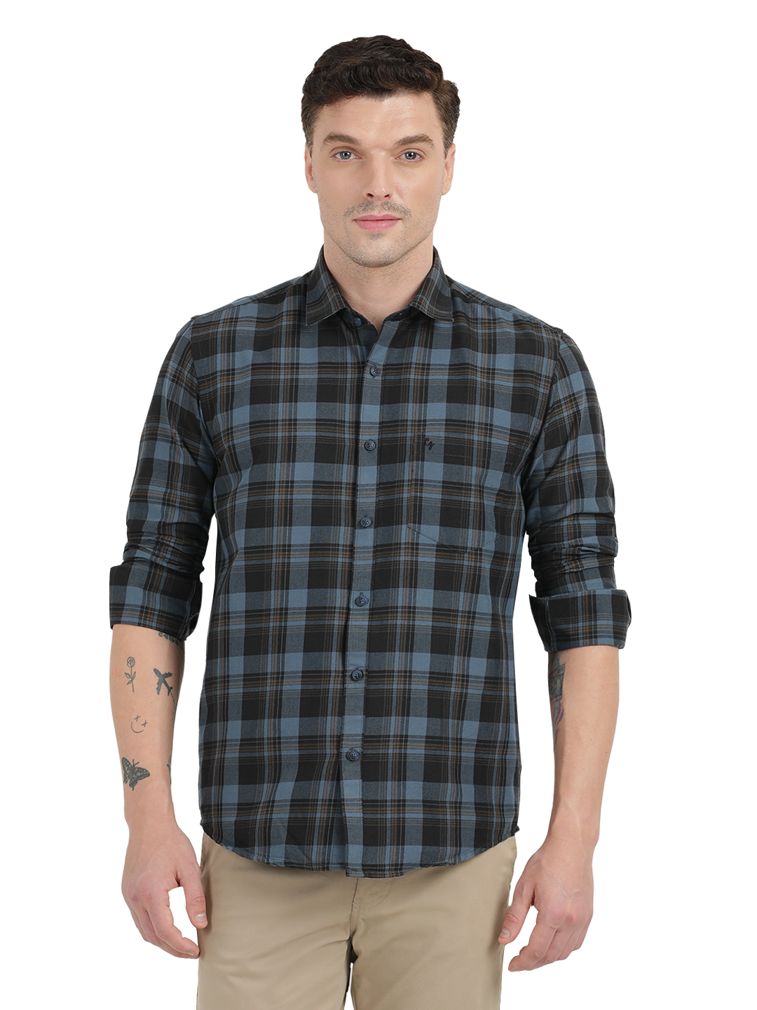 Blue with Black and yellow Checked Casual Shirt