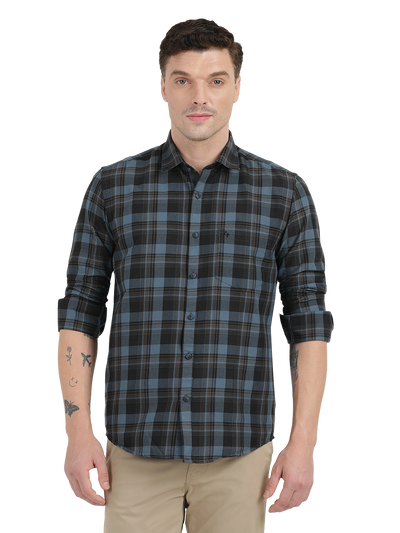 Blue with Black and yellow Checked Casual Shirt
