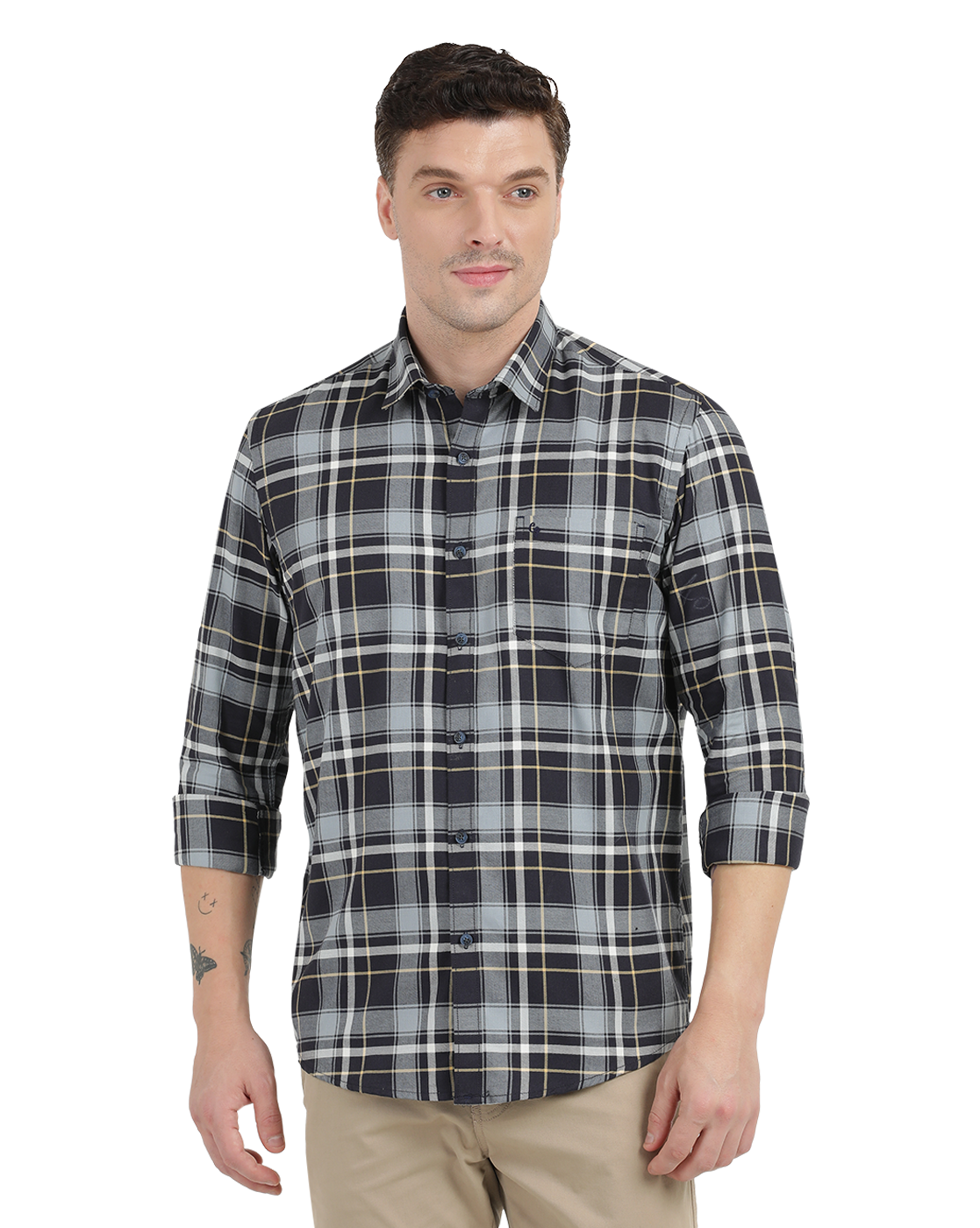 Black with White Checked Casual Shirt