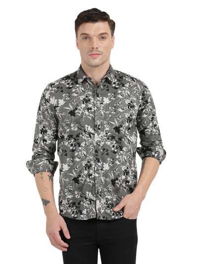 Grey with White and Black Casual Shirt