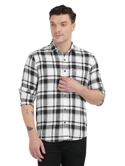 White with Black Checked Casual Shirt