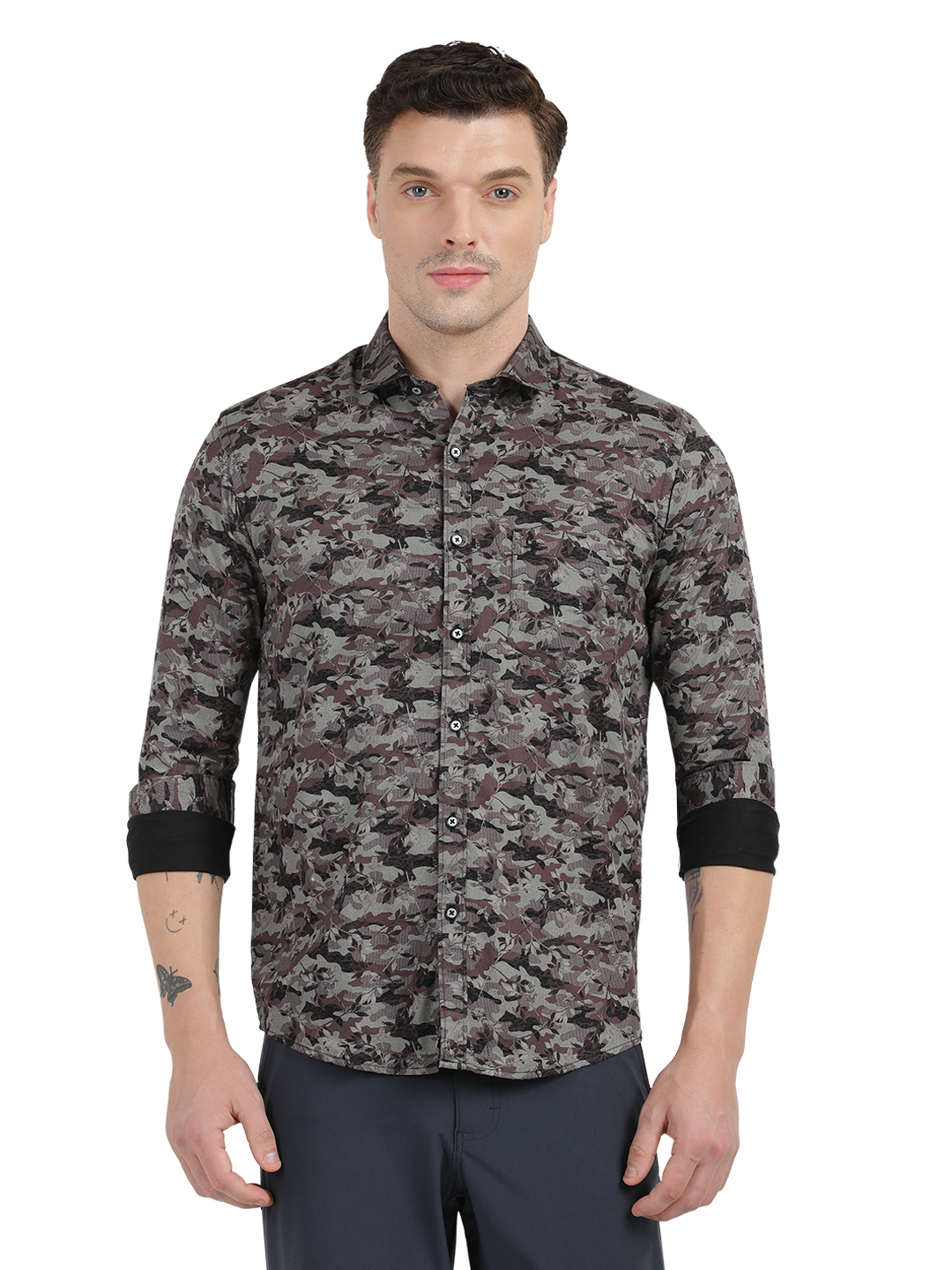 Black With Maroon and Grey Casual Shirt