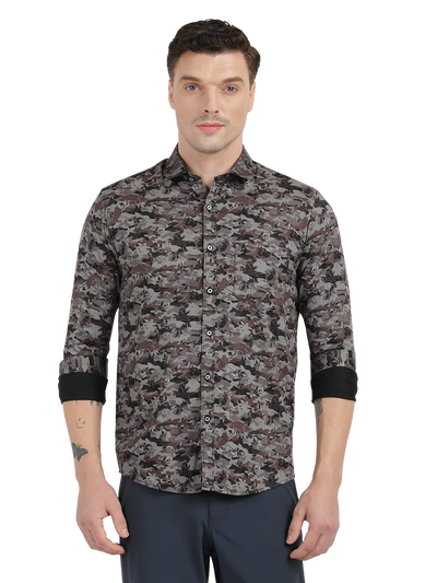 Black With Maroon and Grey Casual Shirt