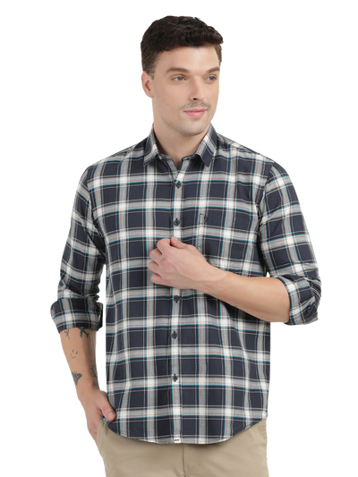 White with Grey Checked Casual Shirt