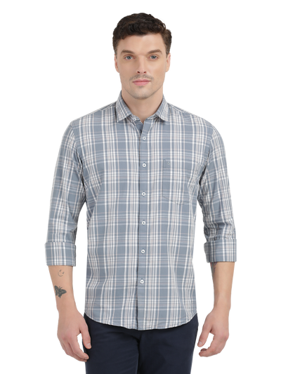 Sea Blue with White Checked Casual Shirt