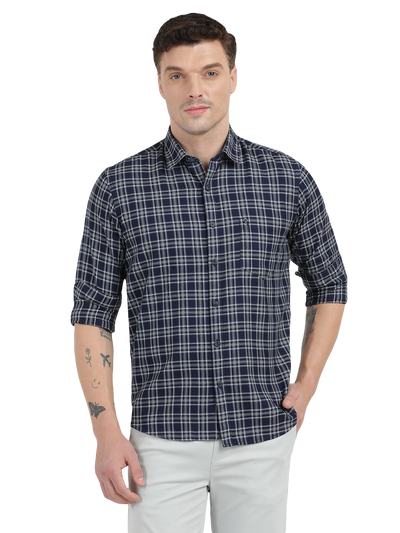 Blue with Grey Cheked Casual Shirt